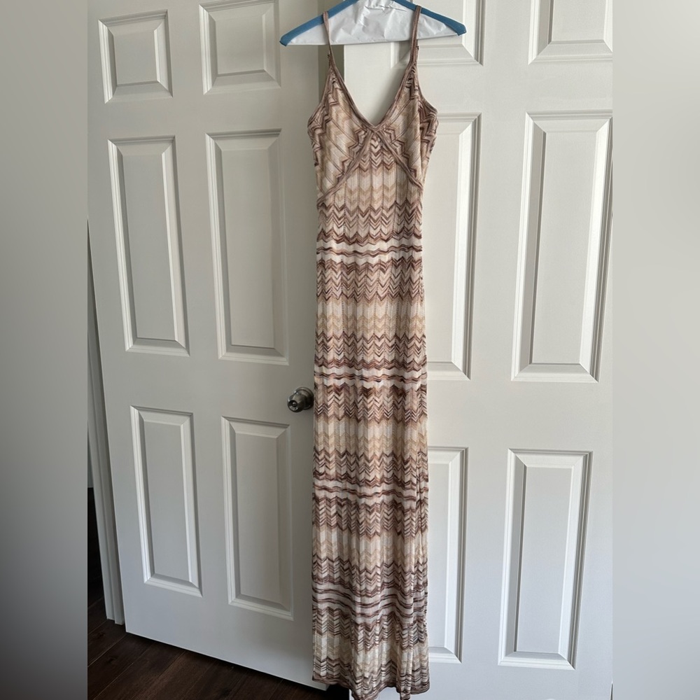 bebe Beige and Brown Patterned Maxi Dress